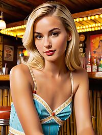 A ravishingly beautiful 23 year old blonde stuns in a retro tiki bar